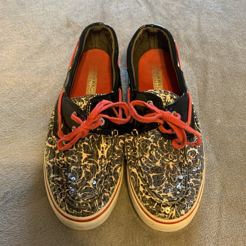 Sperry Top Sider Floral Biscayne Sequined Boat Shoes Women's US 7.5M